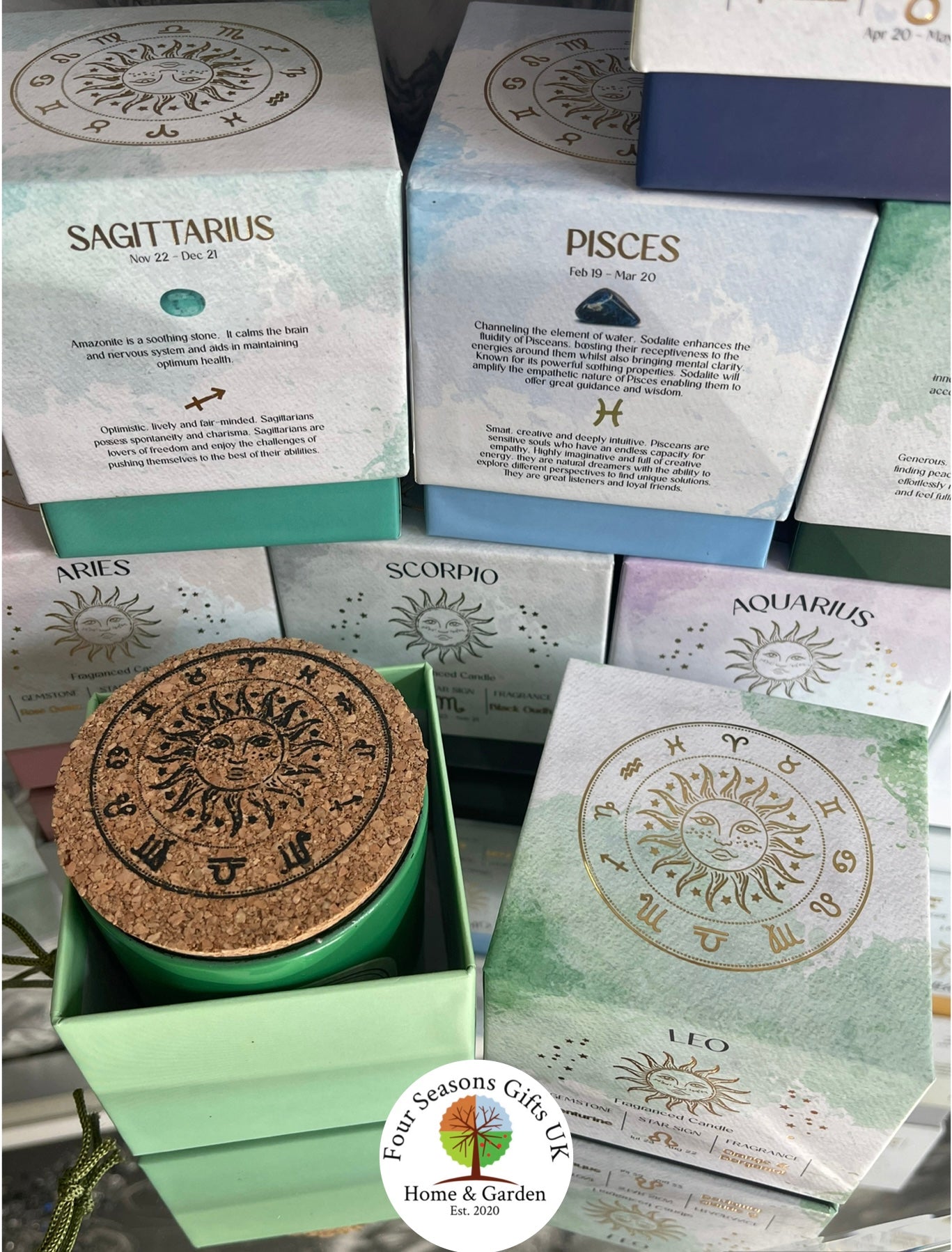 Zodiac Star Sign Crystal Tumblestone & Crystal Chip Candle Gift Sets