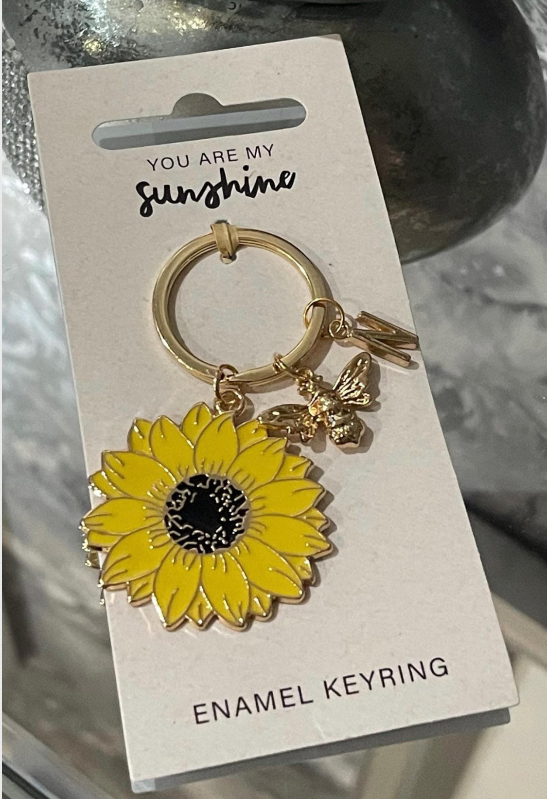 Sunflower & Bee Personalised Keyring Handbag Charm, Gifts for friends