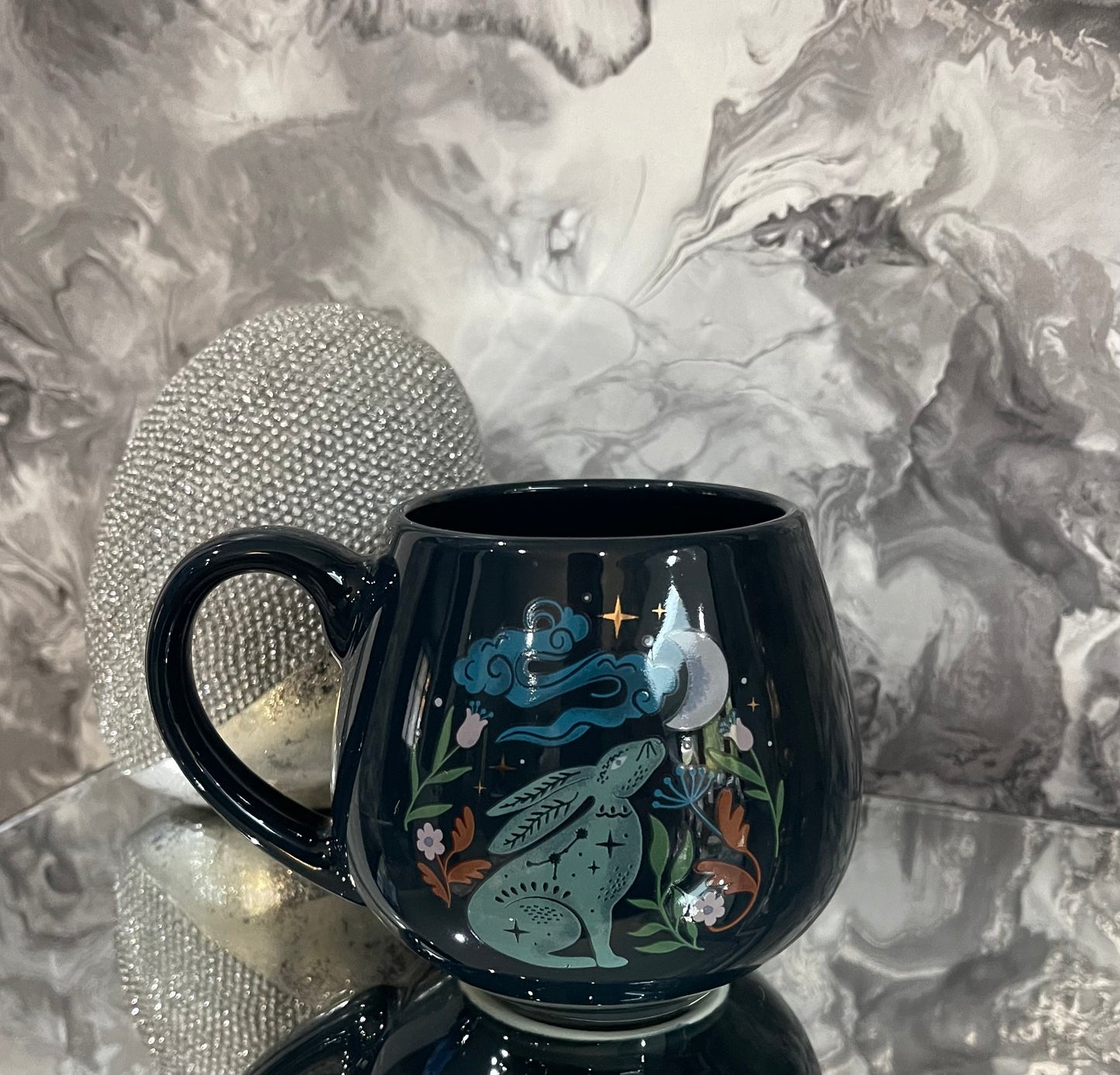 Midnight Moon & Stars Gazing Hare Coffee Mug Rabbit Good Luck Pagan Spiritual Gifts
