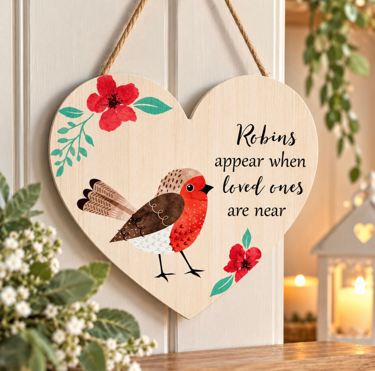Robin Wooden Heart Memorial Plaque – Remembrance Keepsake