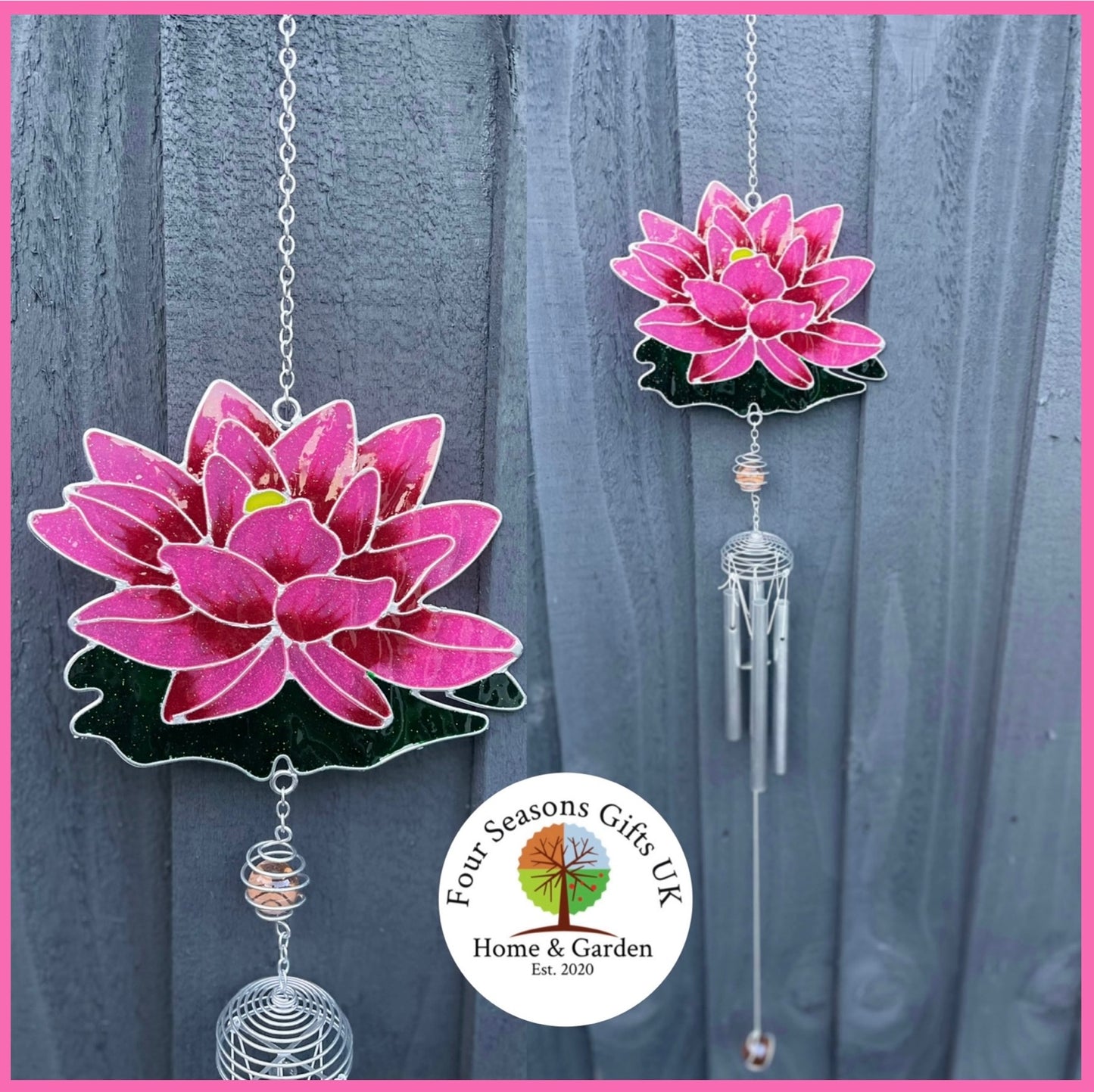 PINK WATER LILY WINDCHIME SPINNER SUNCATCHER FLOWER GARDEN ORNAMENT DECOR GIFT