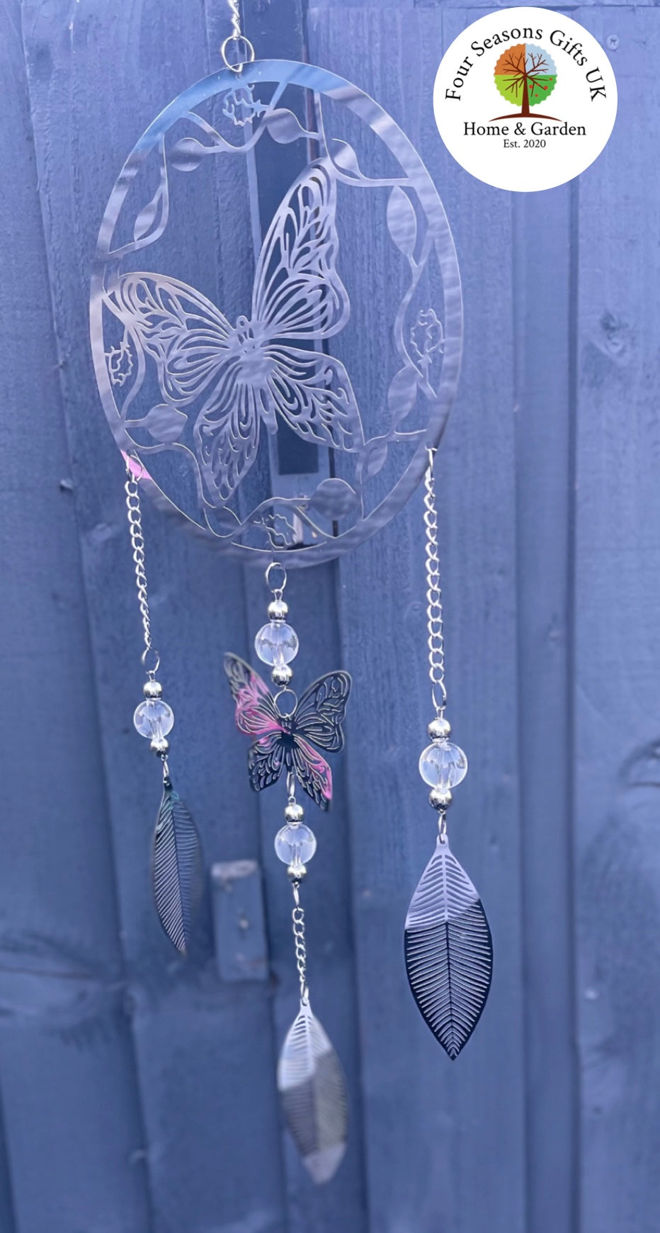 Butterfly Stainless Steel Mirrored Dreamcatcher Wind Spinner Sun-catcher Hanging Garden Decorative Ornament