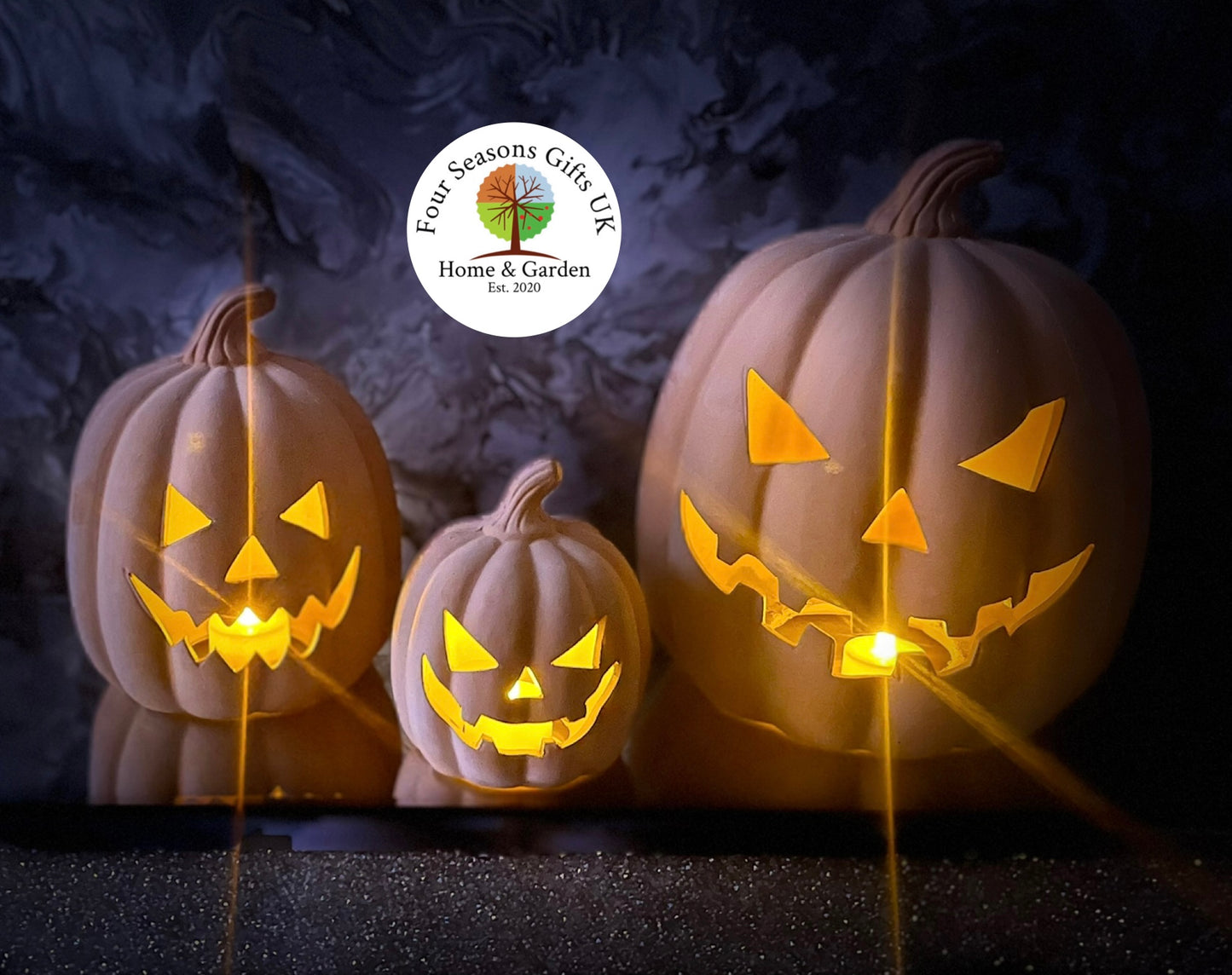 Terracotta Pumpkin Jack-O-Lantern Home or Garden Tealight Candle Holder Ornament, Spooky Halloween Characters, Autumn Decorations Gifts