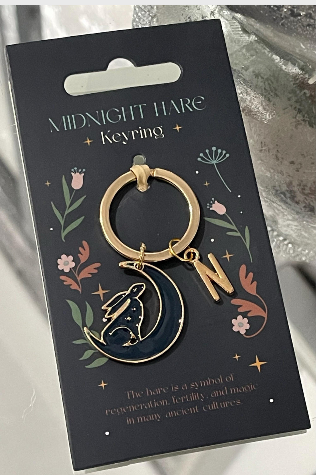 Personalised Midnight Moon Gazing Hare Enamel Keyring Handbag Charm - Gifts for Someone Special