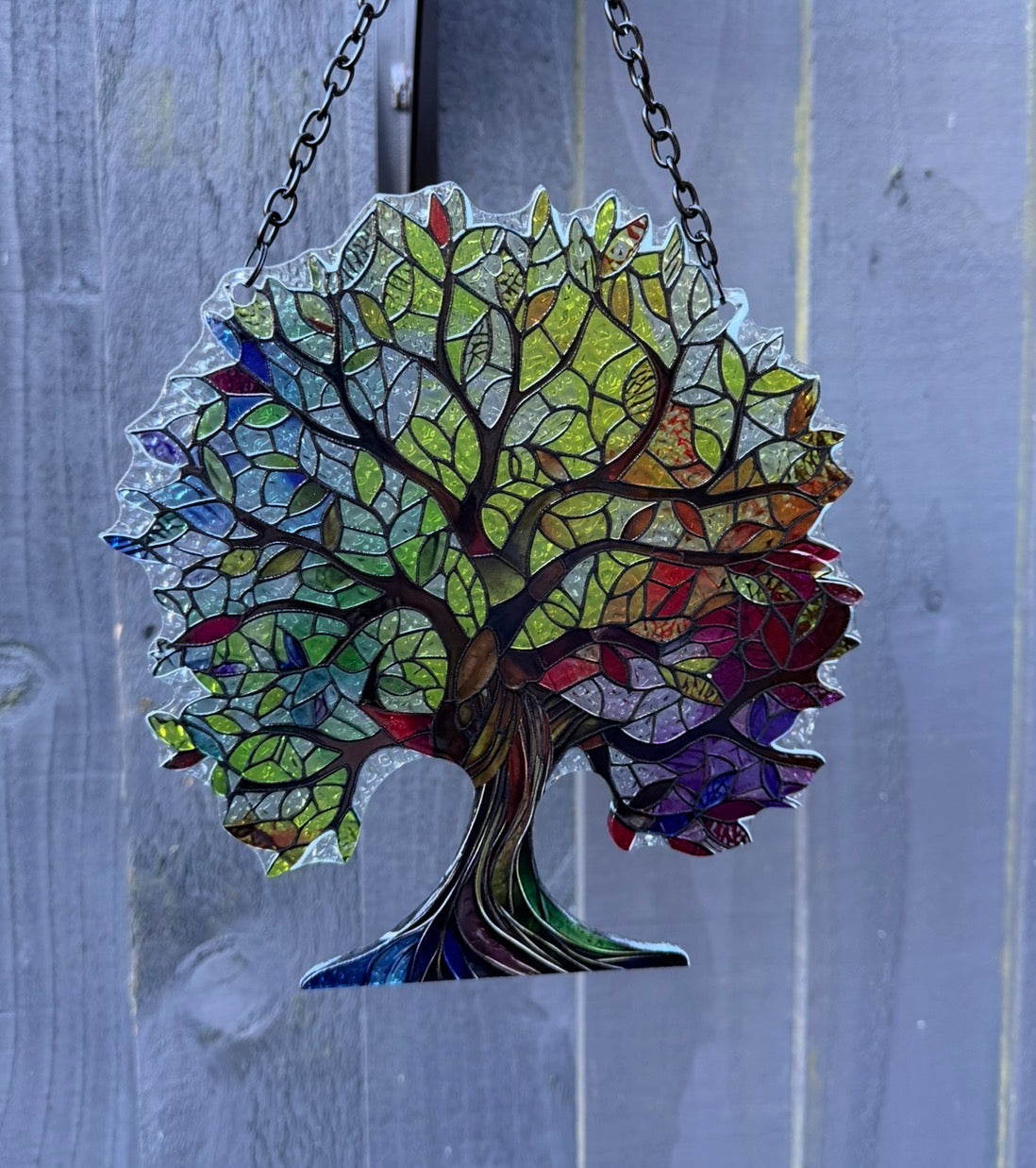 Tree of Life Suncatcher – Stained Glass Effect Hanging Window Decoration | Colourful Cut Glass Style Garden & Home Ornament