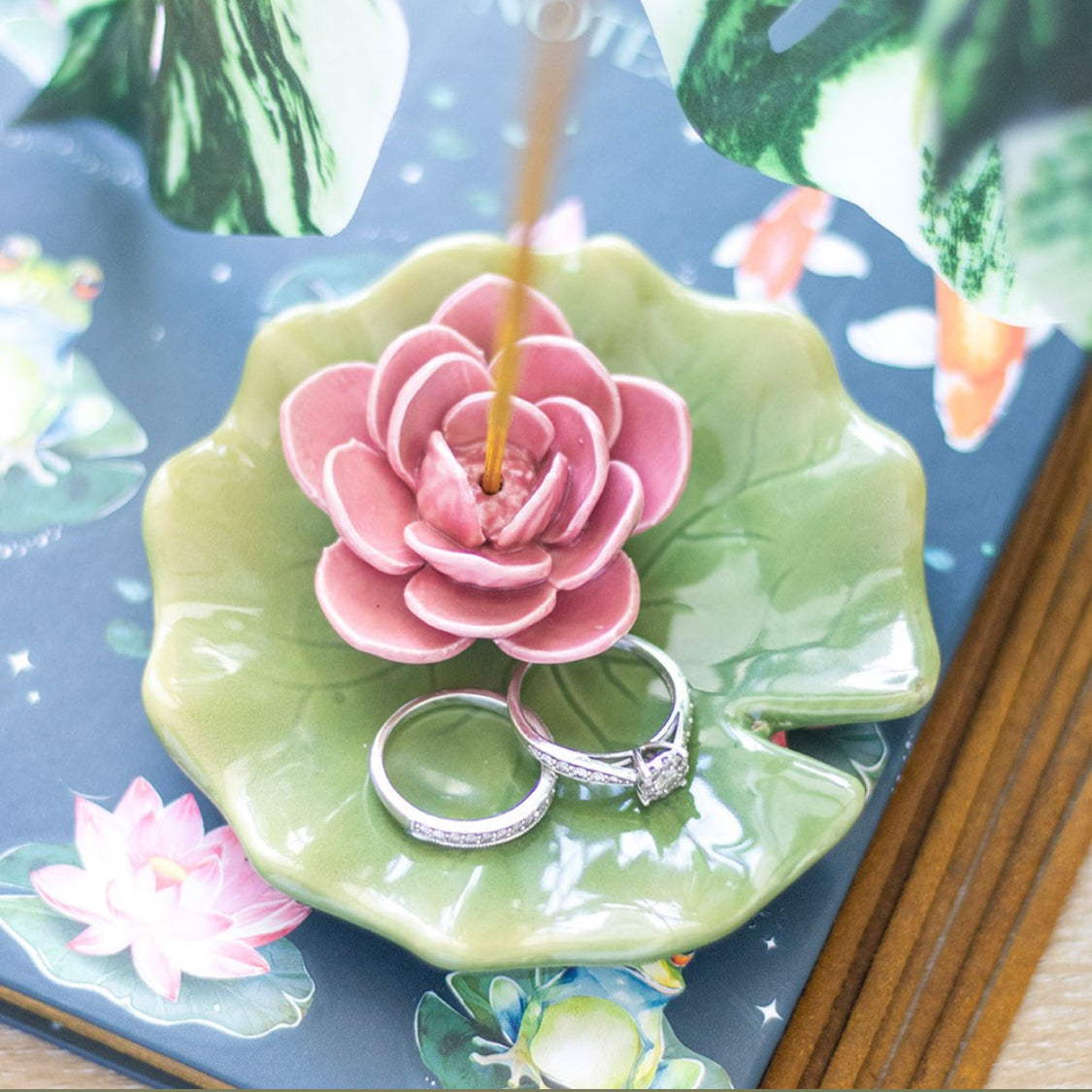 Pink Water Lily Incense Stick Holder & Trinket Dish Home Fragrance Spring Decor Mothers Day Gifts