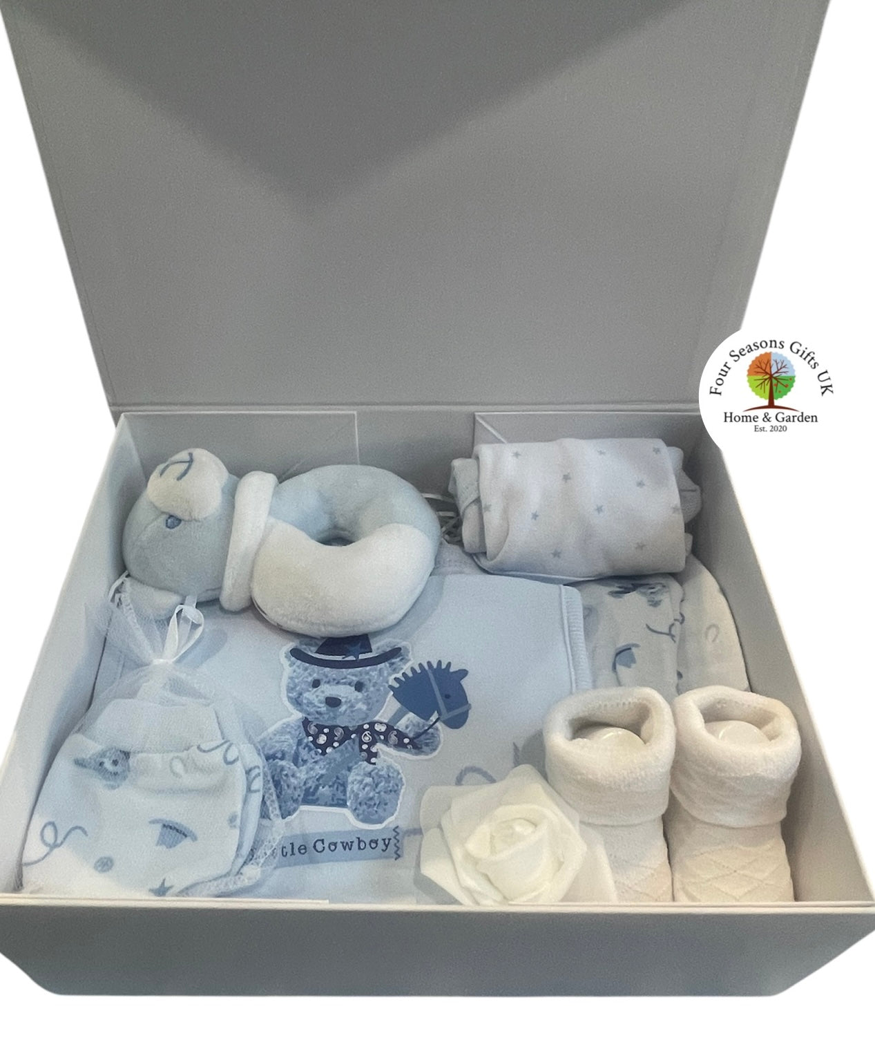 Memory Box 7 Piece Baby Boys Cowboy Bear Gift Set Baby Shower Newborn Gifts