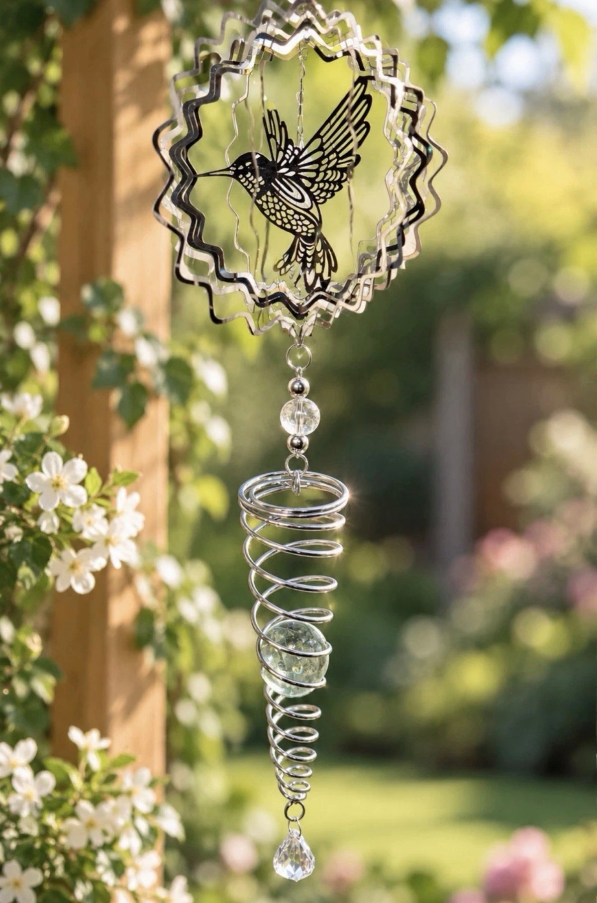 Hummingbird Metal Garden Wind Spinner – Hanging Spiral Decoration