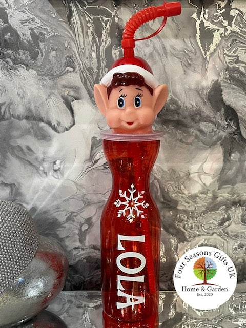 Personalised Christmas Character Drinking Bottle With Straw