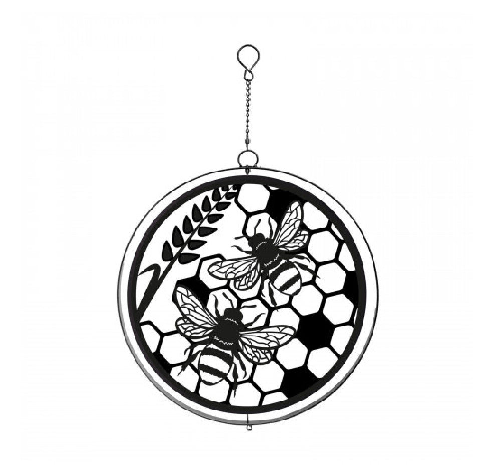 Honeybee & Honeycomb Bee Silhouette Orbit Wind Spinner Garden Decoration