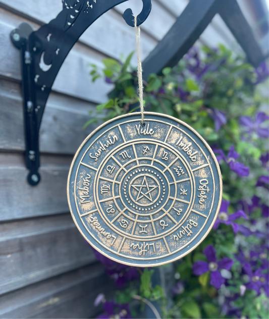 Bronze Rustic Wheel of the Year Wall Plaque – Seasons Garden Decor, Terracotta Pottery Anniversary Gift, Spiritual Wiccan Hanging Wall Decor