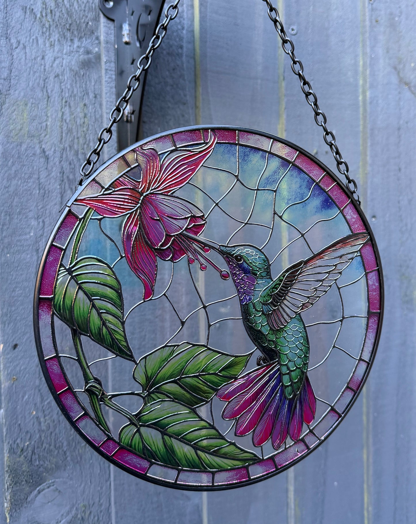Hummingbird Suncatcher – Stained Glass Effect Hanging Window & Garden Decoration, Colourful Bird Sun Catcher Gardeners Gift