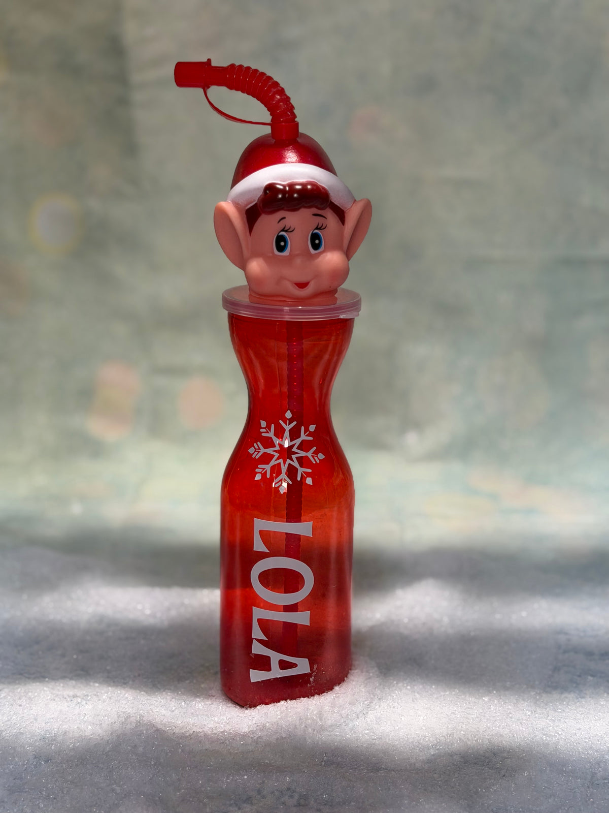 Personalised Christmas Elf Drinks Bottle with Straw
