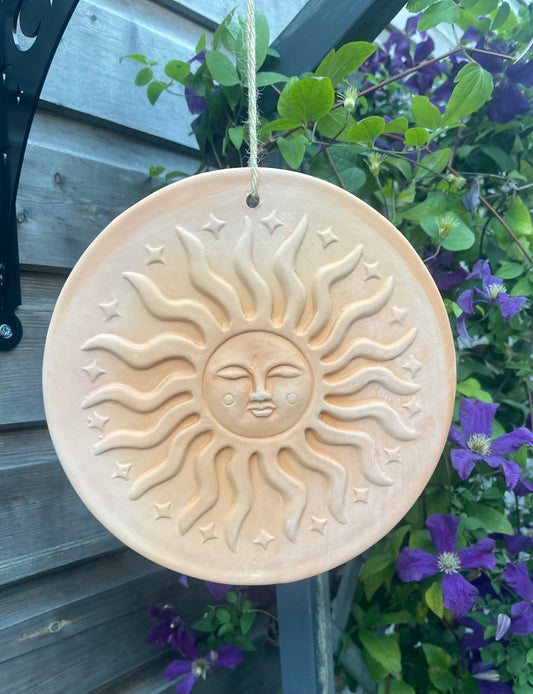 Terracotta Round Sun Plaque Garden Wall Art Hanging Ornament Decor Gifts