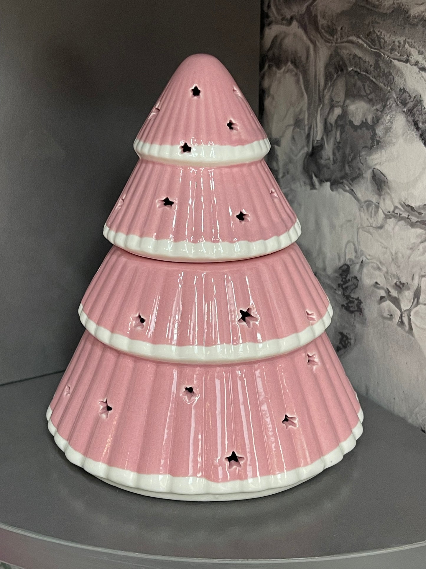 Pink Christmas Tree Ceramic Oil Burner / Wax Melt Warmer