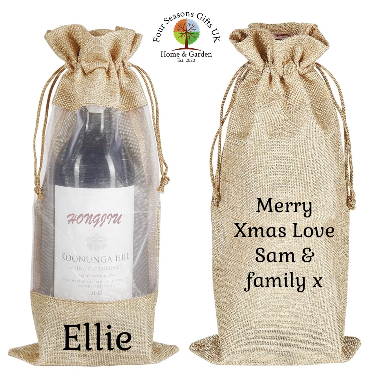 Personalised Jute Wine Bottle Gift Presentation Bag Cover