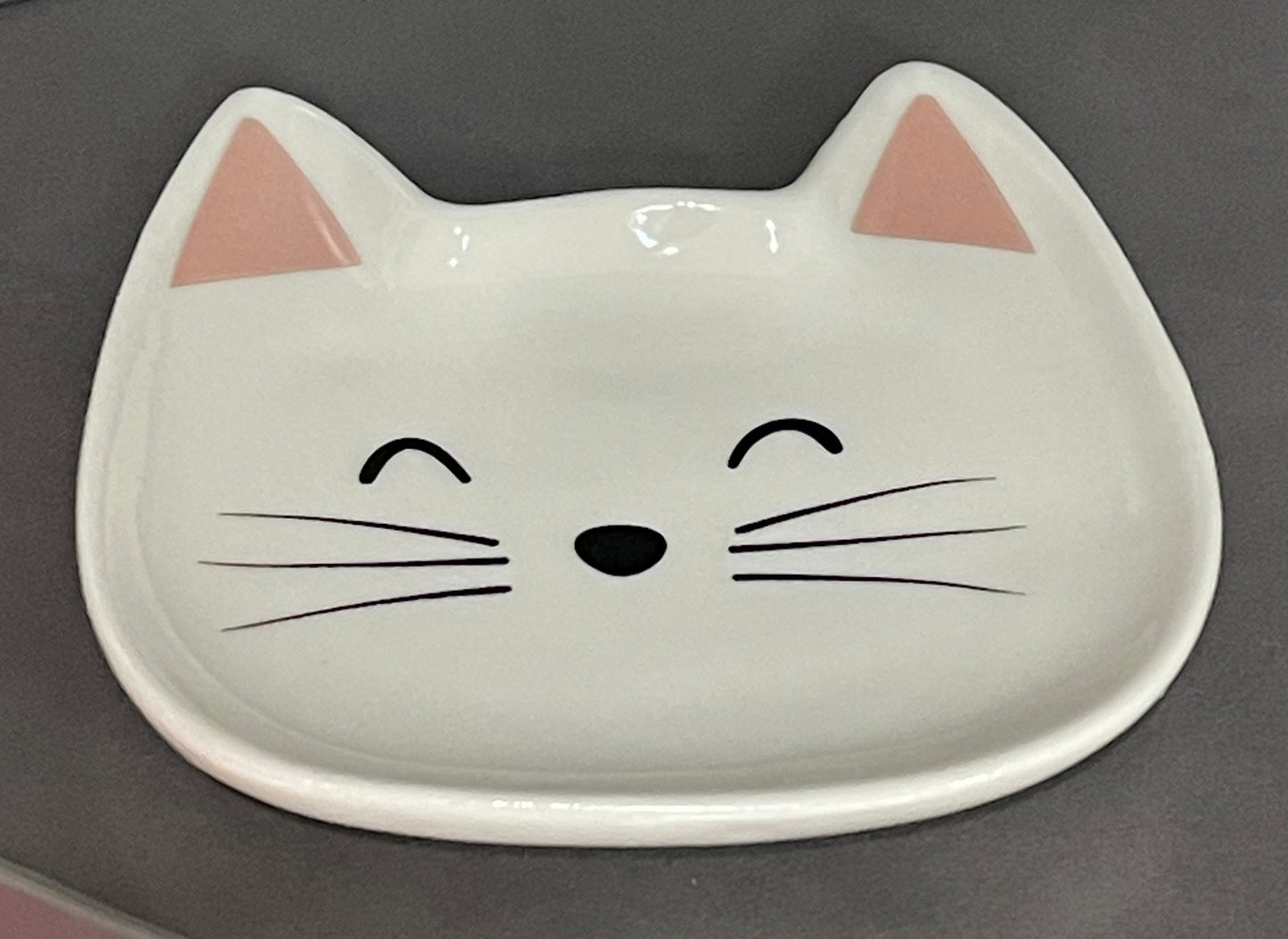 White Ceramic Cat Ring Holder Dish – Jewellery Trinket Tray Gift