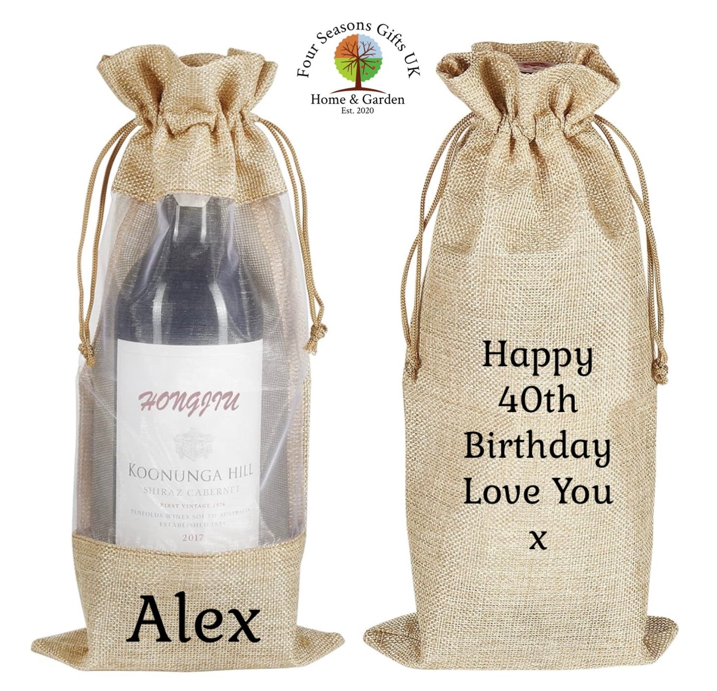 Personalised Jute Wine Bottle Gift Presentation Bag Cover