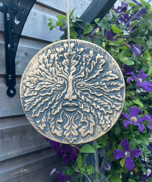 Green Man Bronze Terracotta Hanging Garden Wall Plaque