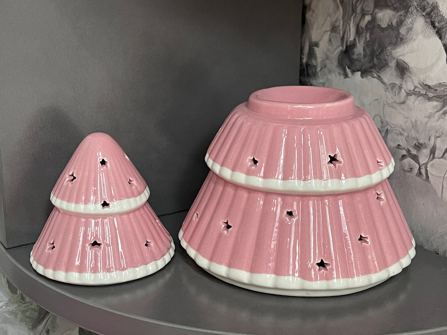 Pink Christmas Tree Ceramic Oil Burner / Wax Melt Warmer