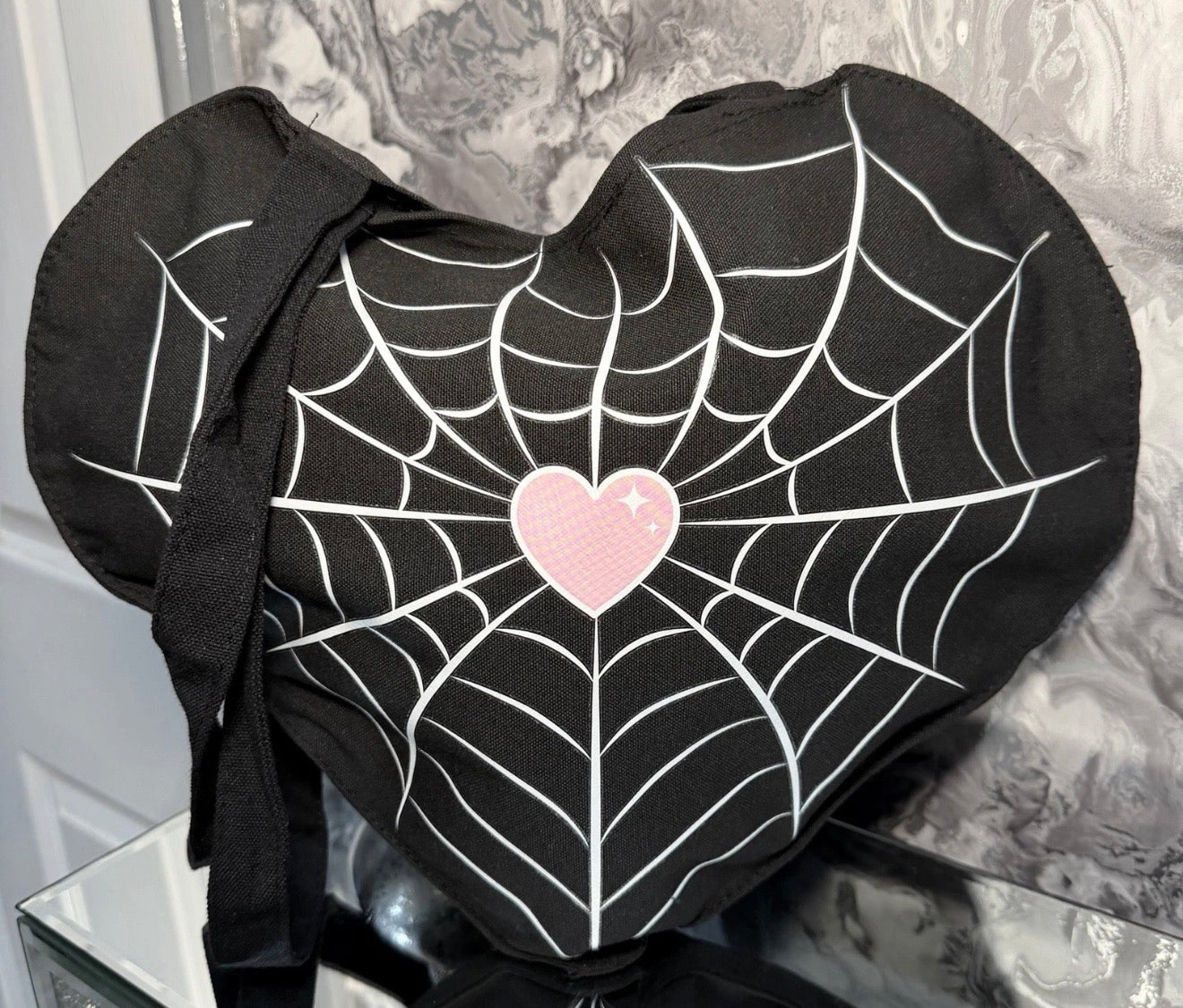 Heart Shaped Spider Web Tote Bag Gothic Cute Reusable Canvas Shopping Bag Gift