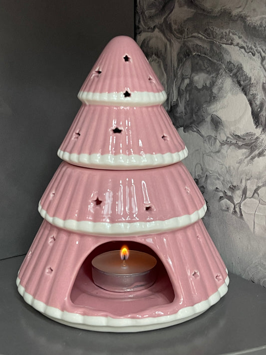 Pink Christmas Tree Ceramic Oil Burner / Wax Melt Warmer