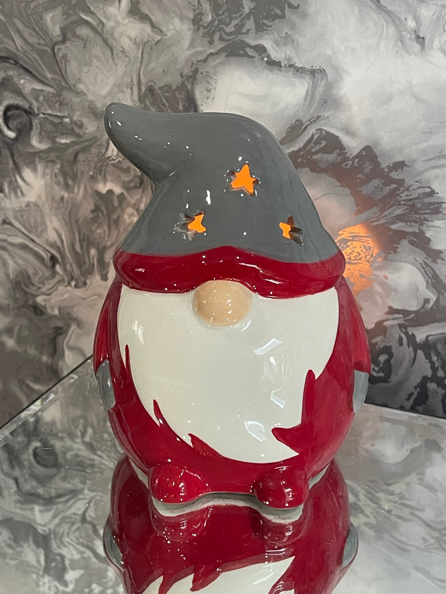 Festive Red & Grey Gonk Ceramic Tea-light Candle Holder Decorative Ornament