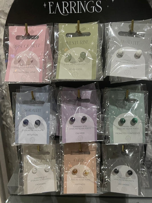 Semi Precious Crystal Stud Earrings, Fashion Jewellery, Sterling Silver Posts & Butterfly Backs