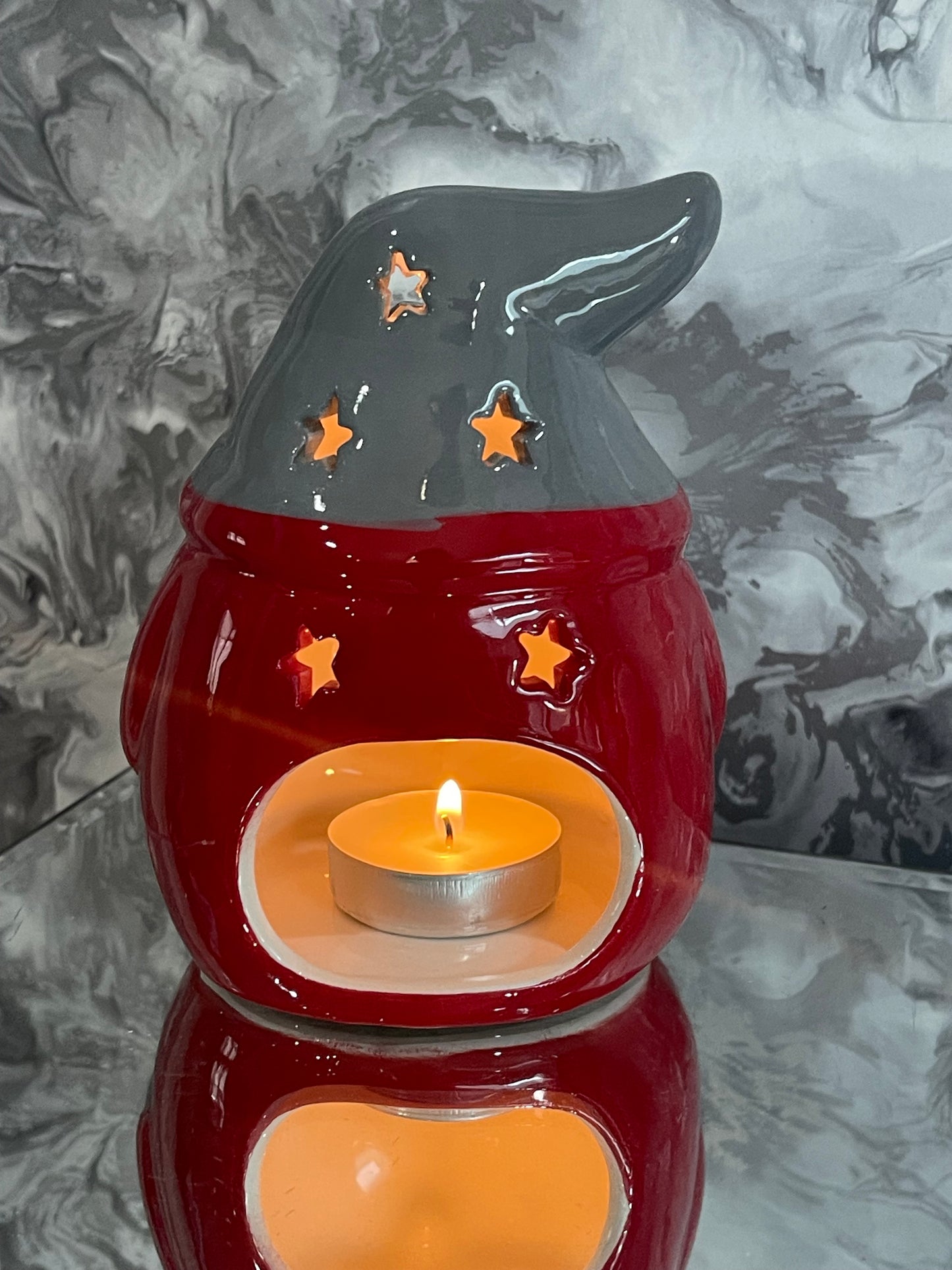 Festive Red & Grey Gonk Ceramic Tea-light Candle Holder Decorative Ornament