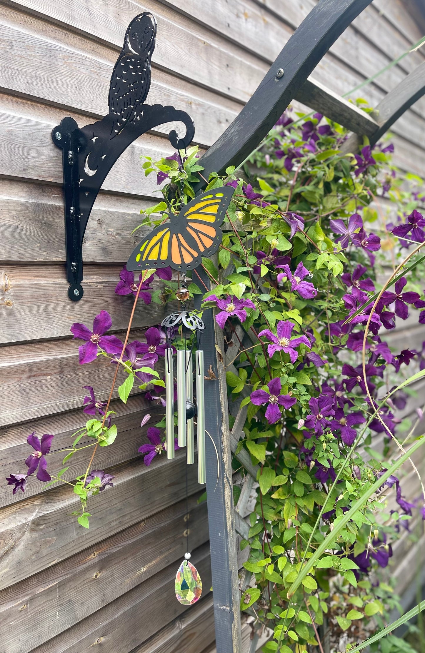 Beautiful Orange, Yellow & Black Butterfly Wind chime Wind Spinner With Crystal Effect Dropper Sun Light Catcher