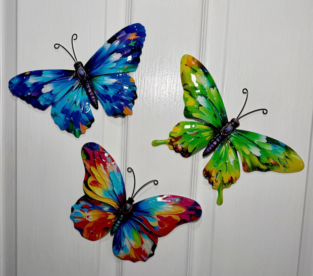 Set of 3 Butterfly Garden Wall Art Decor - Metal Butterflies Fence Shed Ornament Plaques Mothers Day Gifts