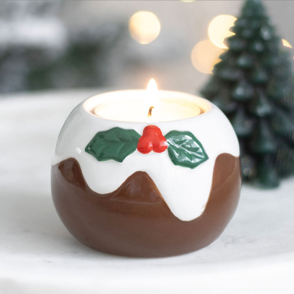 Christmas Pudding Ceramic Tea-light Candle Holder