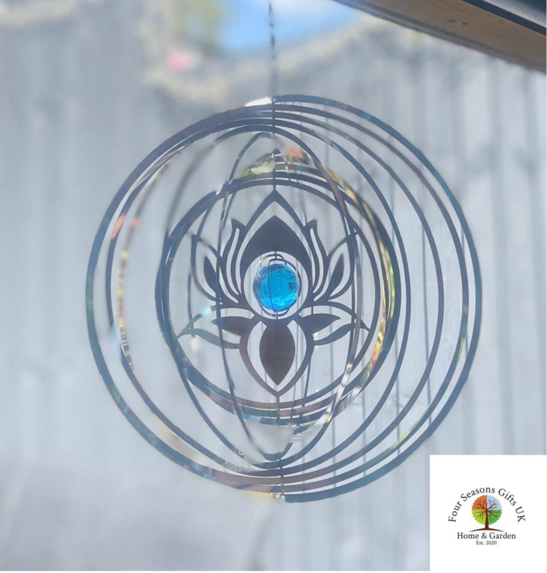 Lotus Flower Stainless Steel Mirrored Wind Spinner Sun-catcher Hanging Garden Decorative Ornament