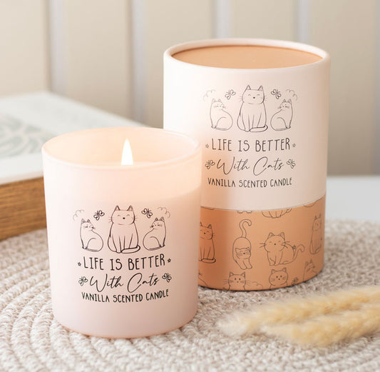 Life Is Better With Cats Vanilla Scented Candle – Cat Lover Gift