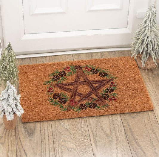 Winter Solstice Pentagram Star Coir Non Slip Welcome Entrance Doormat Rug Mat