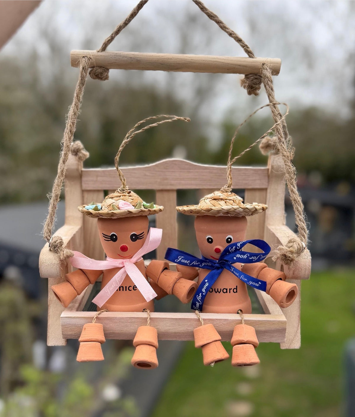 Personalised Flowerpot Couple on Swing Garden Ornament