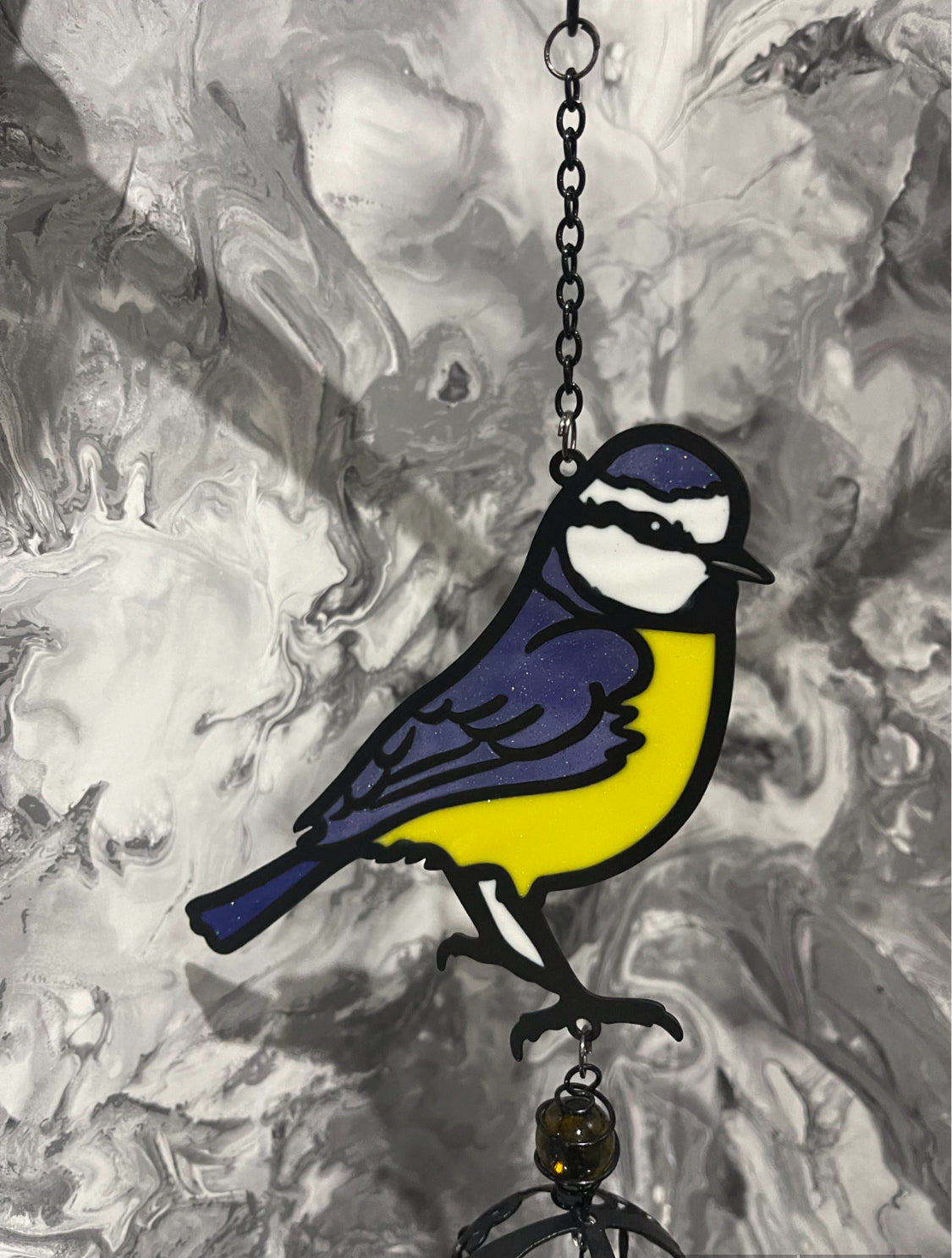 Blue Tit Bird Sun-catcher Wind chime With Crystal Effect Dropper