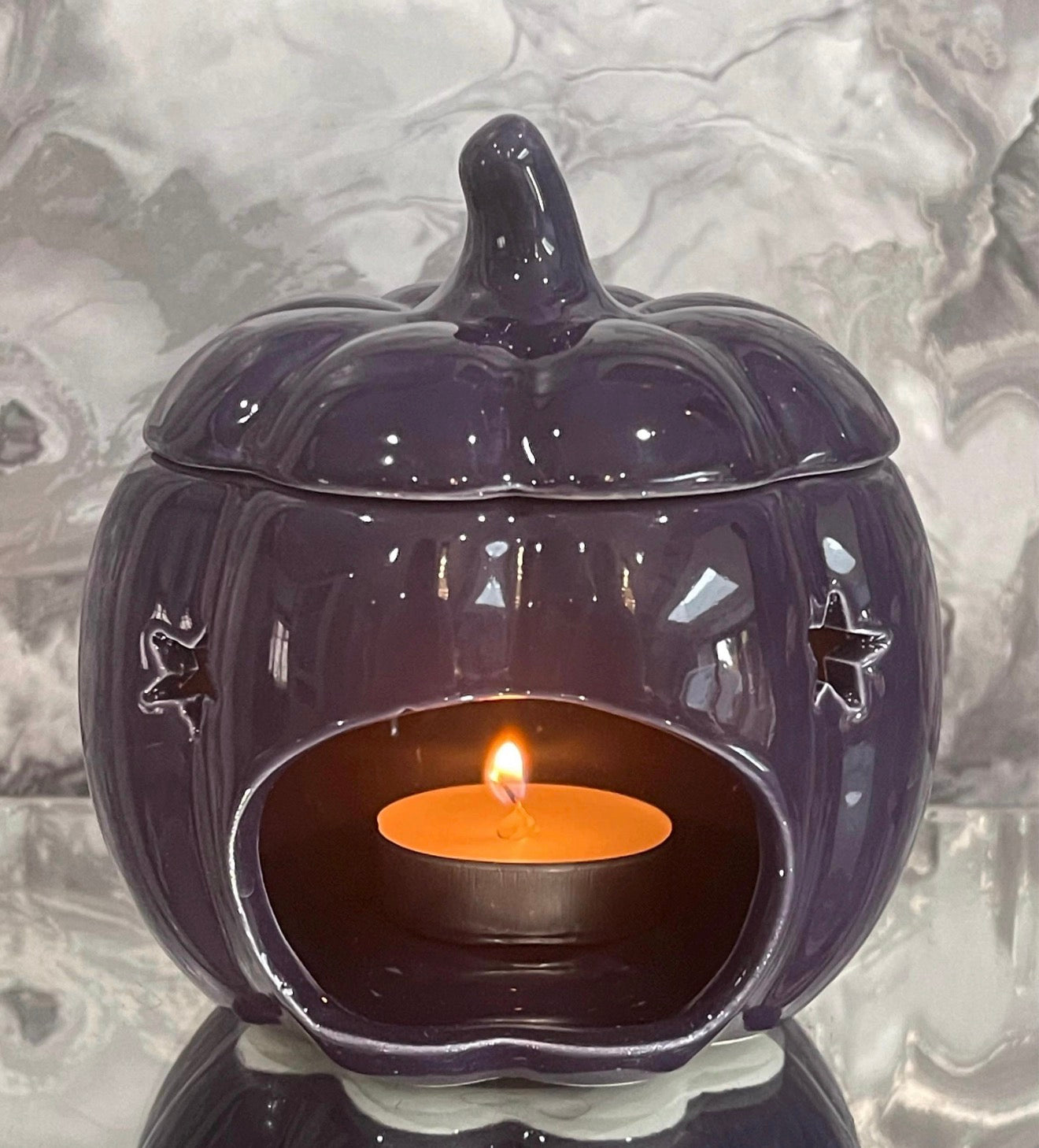 Ceramic Pumpkin Oil Burner – Moon & Stars Halloween Wax Melt Burner, Celestial Autumn Home Decor