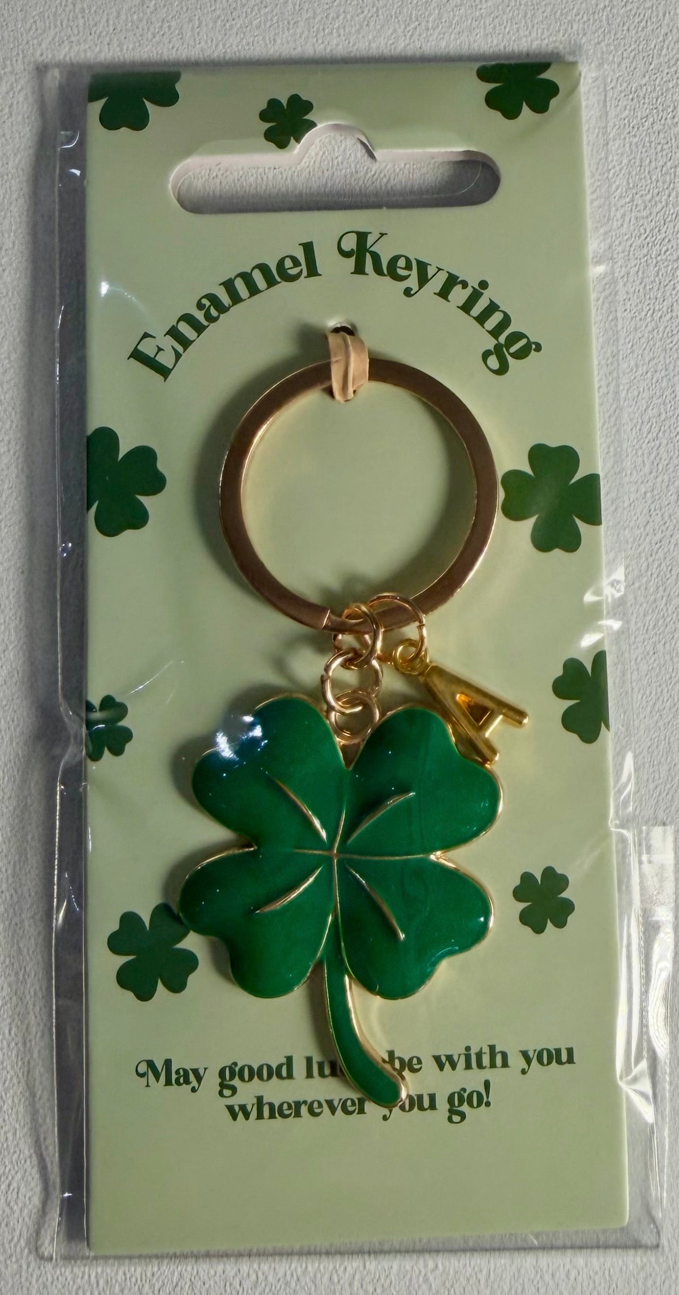 Personalised Shamrock Keyring – Lucky Four Leaf Clover Initial Keychain