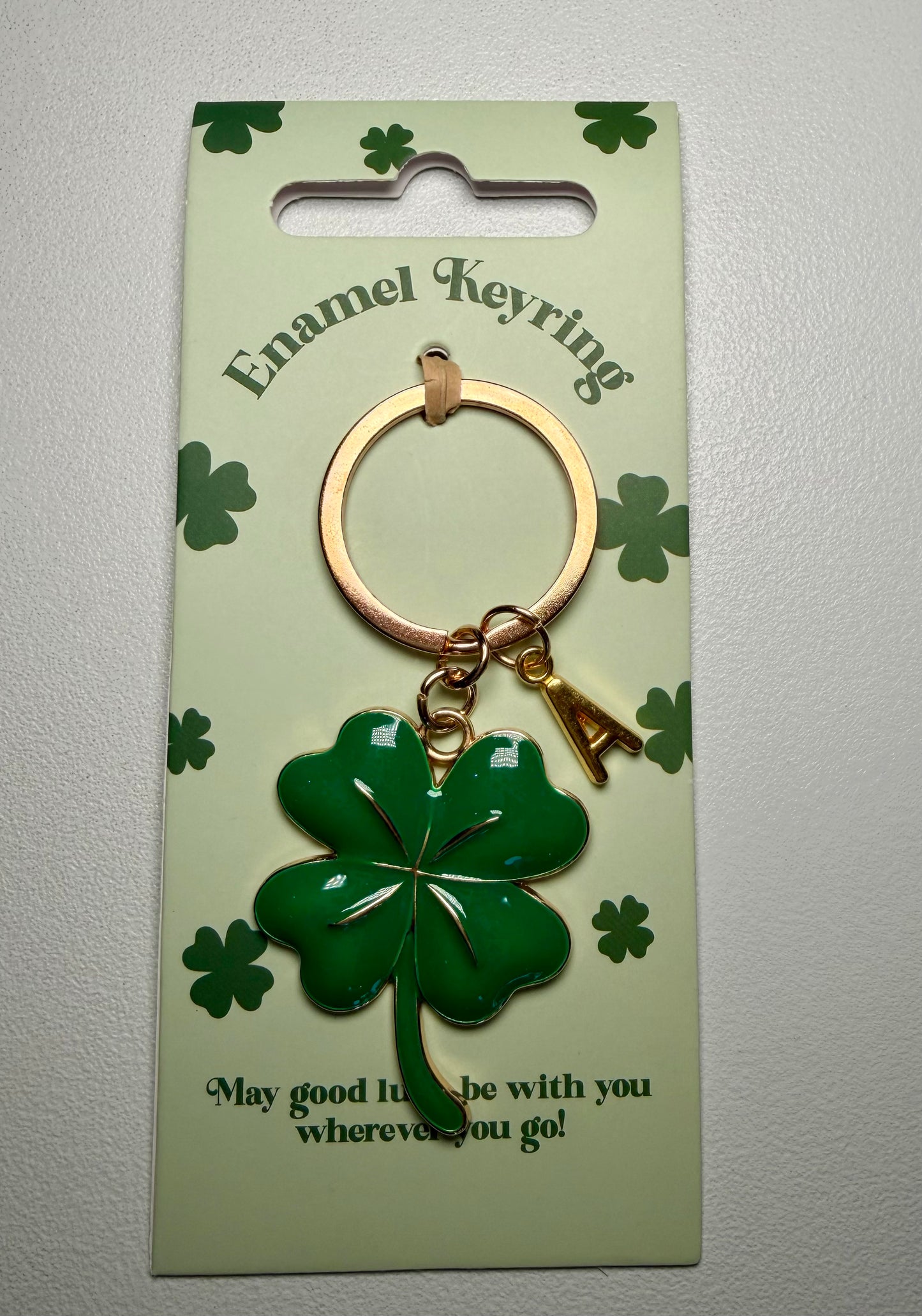 Personalised Shamrock Keyring – Lucky Four Leaf Clover Initial Keychain