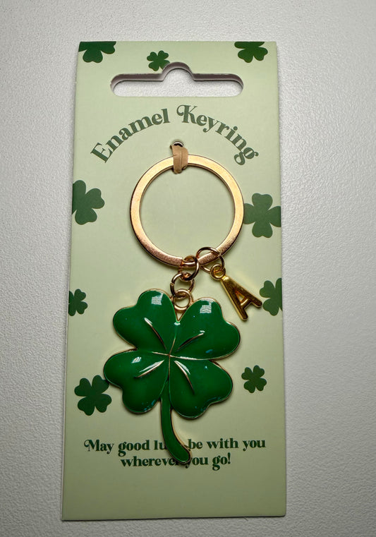 Personalised Shamrock Keyring – Lucky Four Leaf Clover Initial Keychain