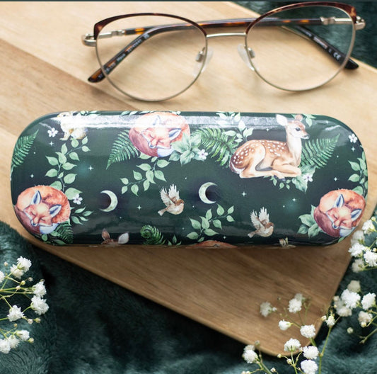 Woodland Animal Glasses Case – Fox & Deer Forest Print Hard Shell Spectacle Case with Cleaning Cloth