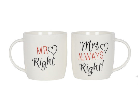 Mr & Mrs Right Couples Ceramic Mug Set Fun Wedding Pottery 9th Anniversary Gift