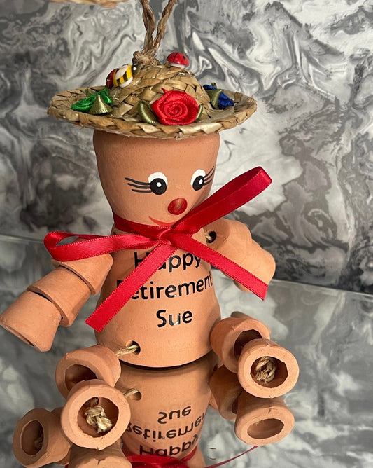 Personalised Terracotta Plant Pot People: Flowerpot Man or Lady Garden Ornaments Happy Retirement, Birthday Keepsake Gift