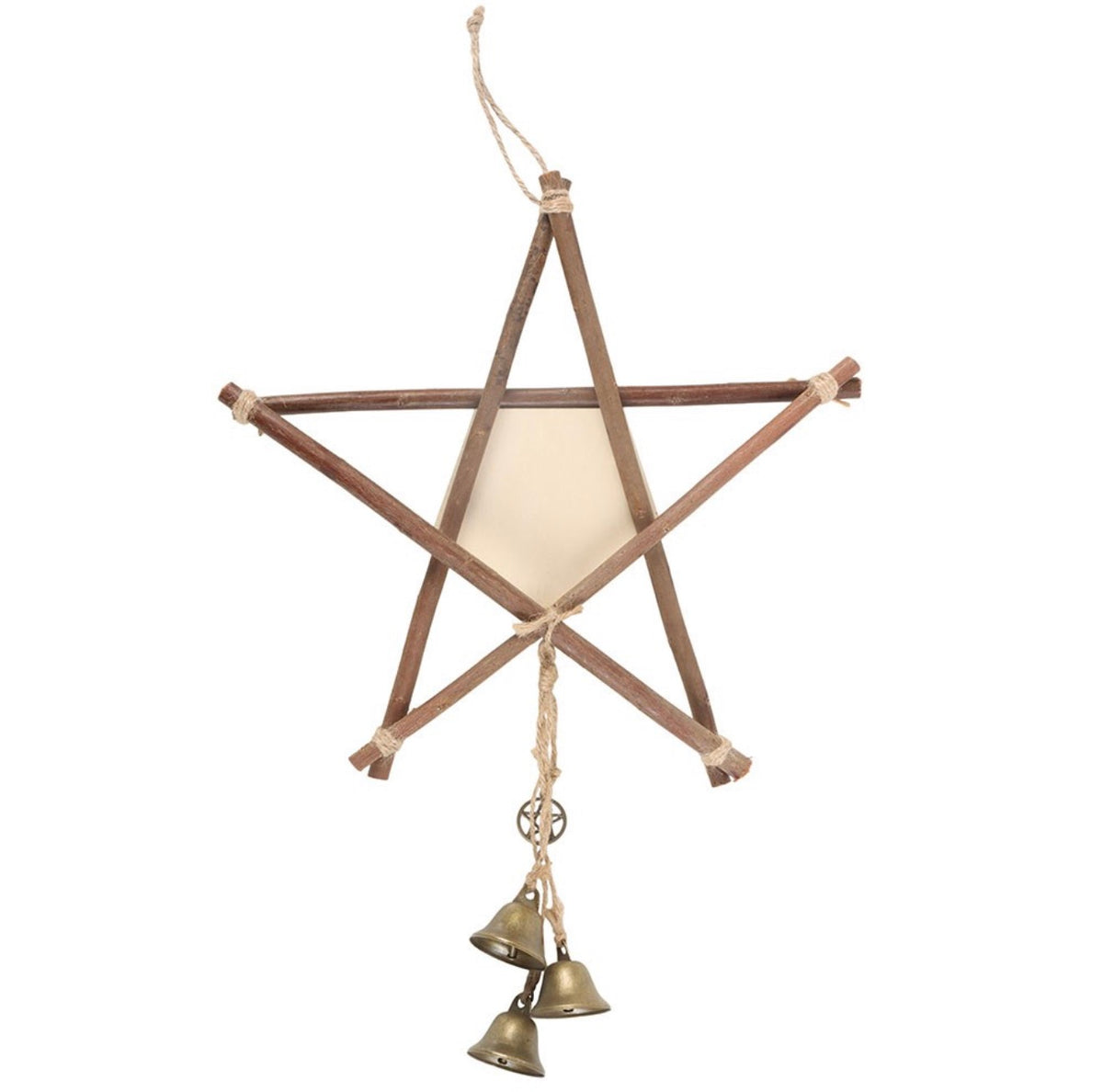Green Witch Hanging Willow Pentagram with Bells – Witchy Wall Décor