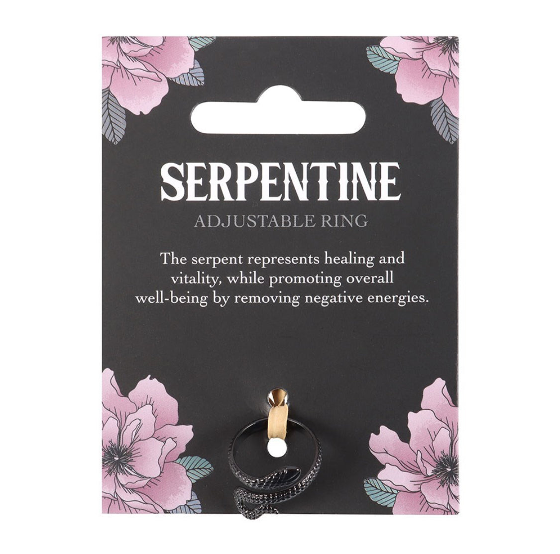 Serpentine Black Finish Snake Coil Adjustable Ring On Gift Card