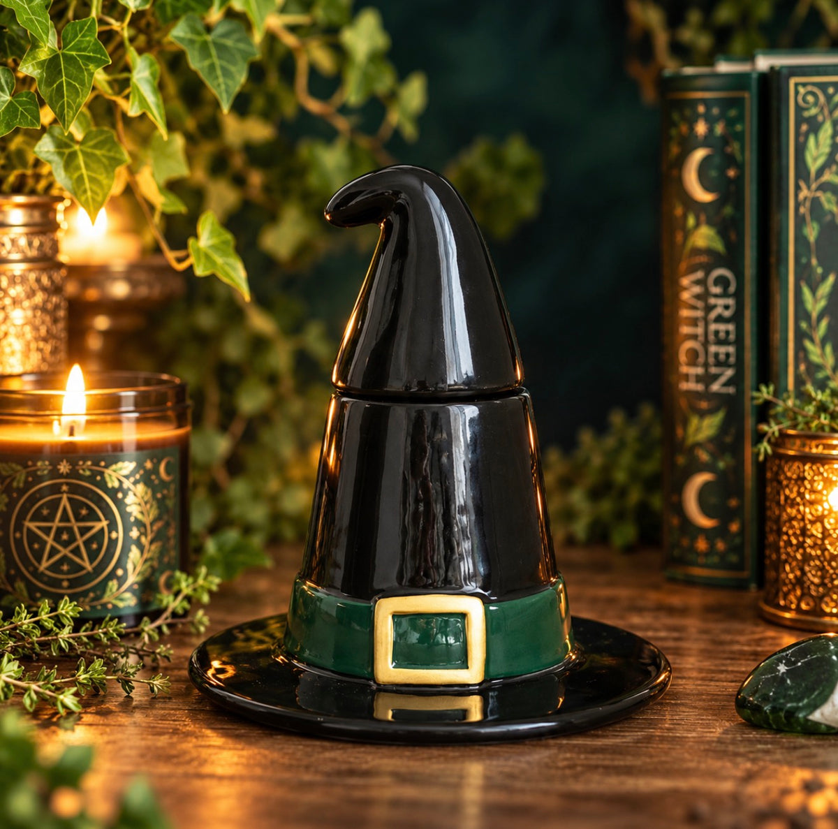 Black Witch Hat Oil Burner – Green Witch Wax Melt Warmer