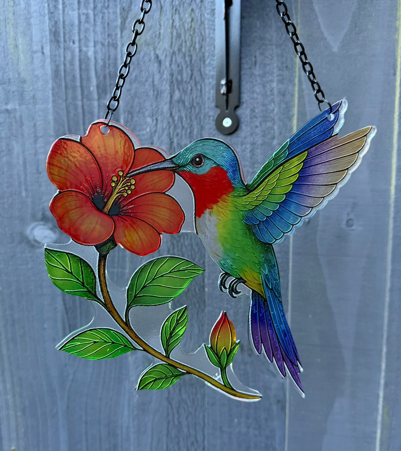 Hummingbird Flower Suncatcher – Stained Glass Effect Hanging Window & Garden Ornament | Colourful Cut Glass Style Decoration