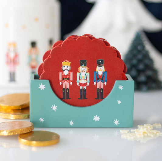 Christmas Nutcracker Soldiers Wood Set Of 4 Drink Coasters Home Bar Table Decor Gifts