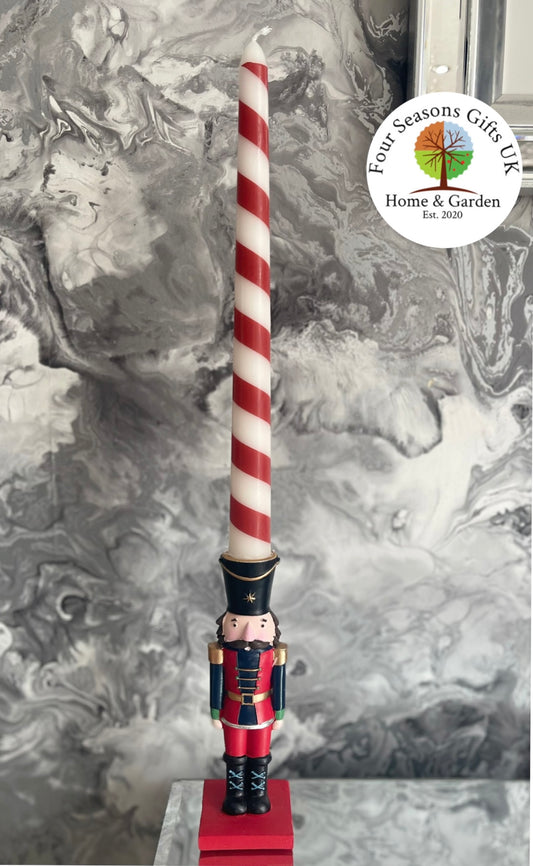 Christmas Nutcracker Soldier Taper Candle Candlestick Holder Festive Decoration (includes candle)